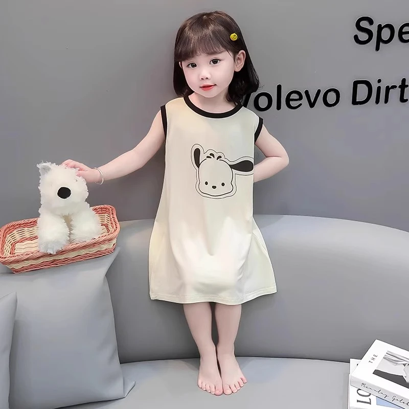 儿童睡衣夏季莫代尔卡通睡裙女童薄款空调服女孩宝宝洋气家居裙夏