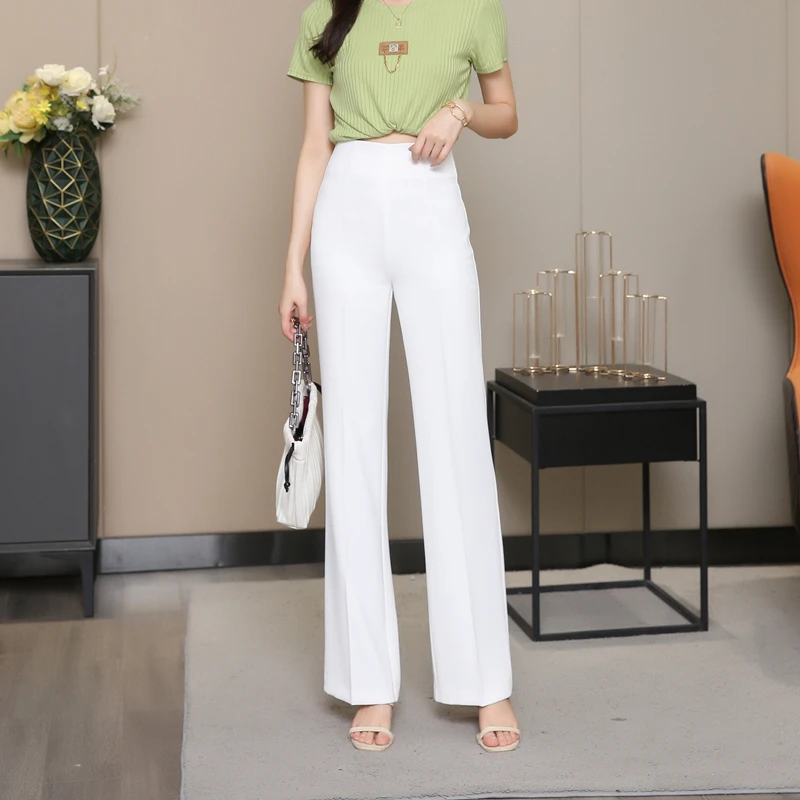 春夏新款简约气质修身高腰显瘦后拉链高腰柔软垂坠直筒阔腿西裤女
