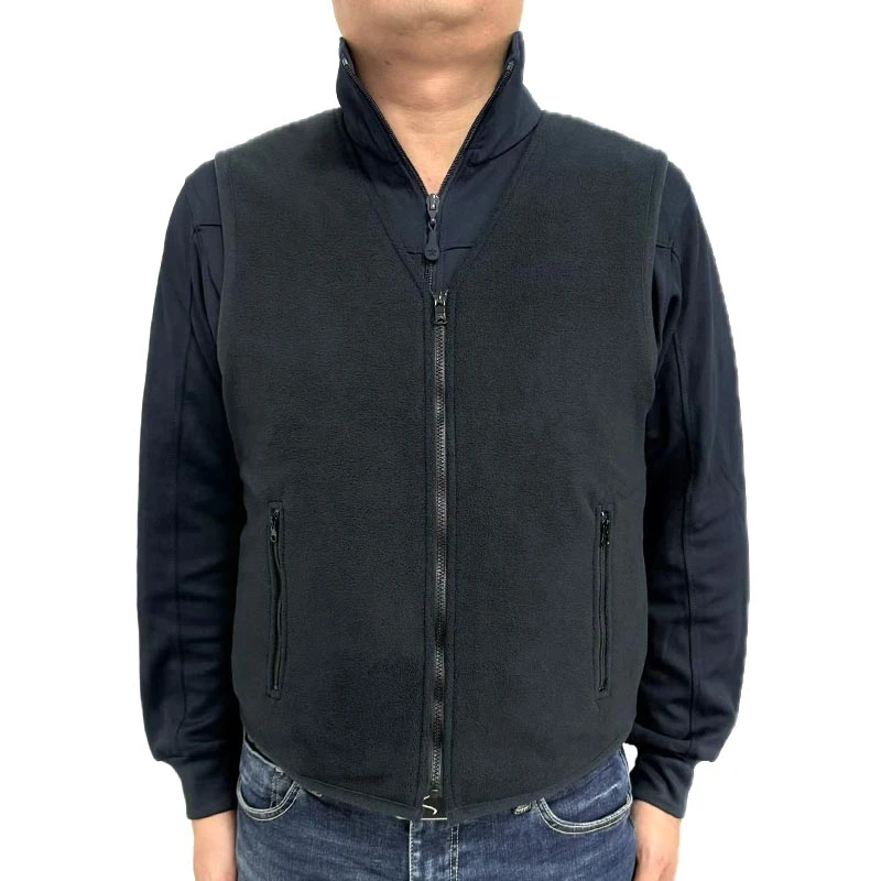 背心开衫藏青色保暖加绒马甲摇粒绒抓绒坎肩秋冬冬季防寒休闲