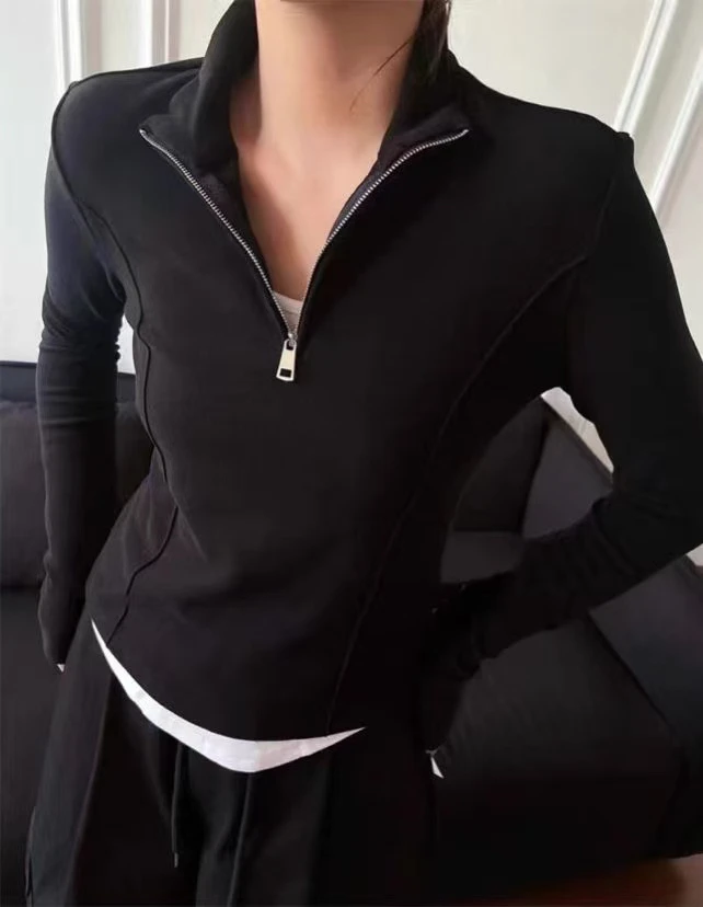 立领拼接加厚T恤修身长袖打底衫内搭上衣