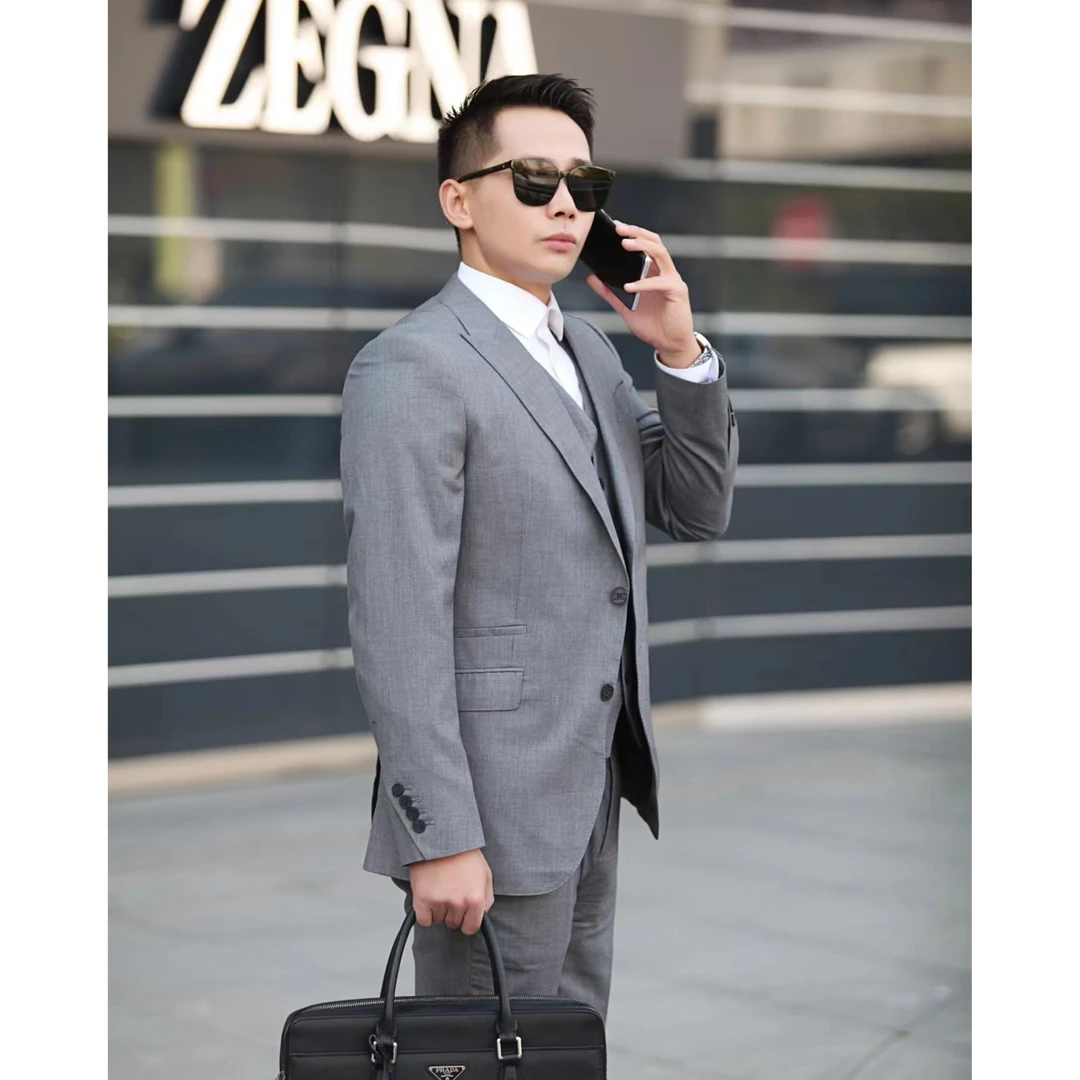 BANG&MAIZE高档50度灰意式修身商务055正装, 三件套【高定工艺】