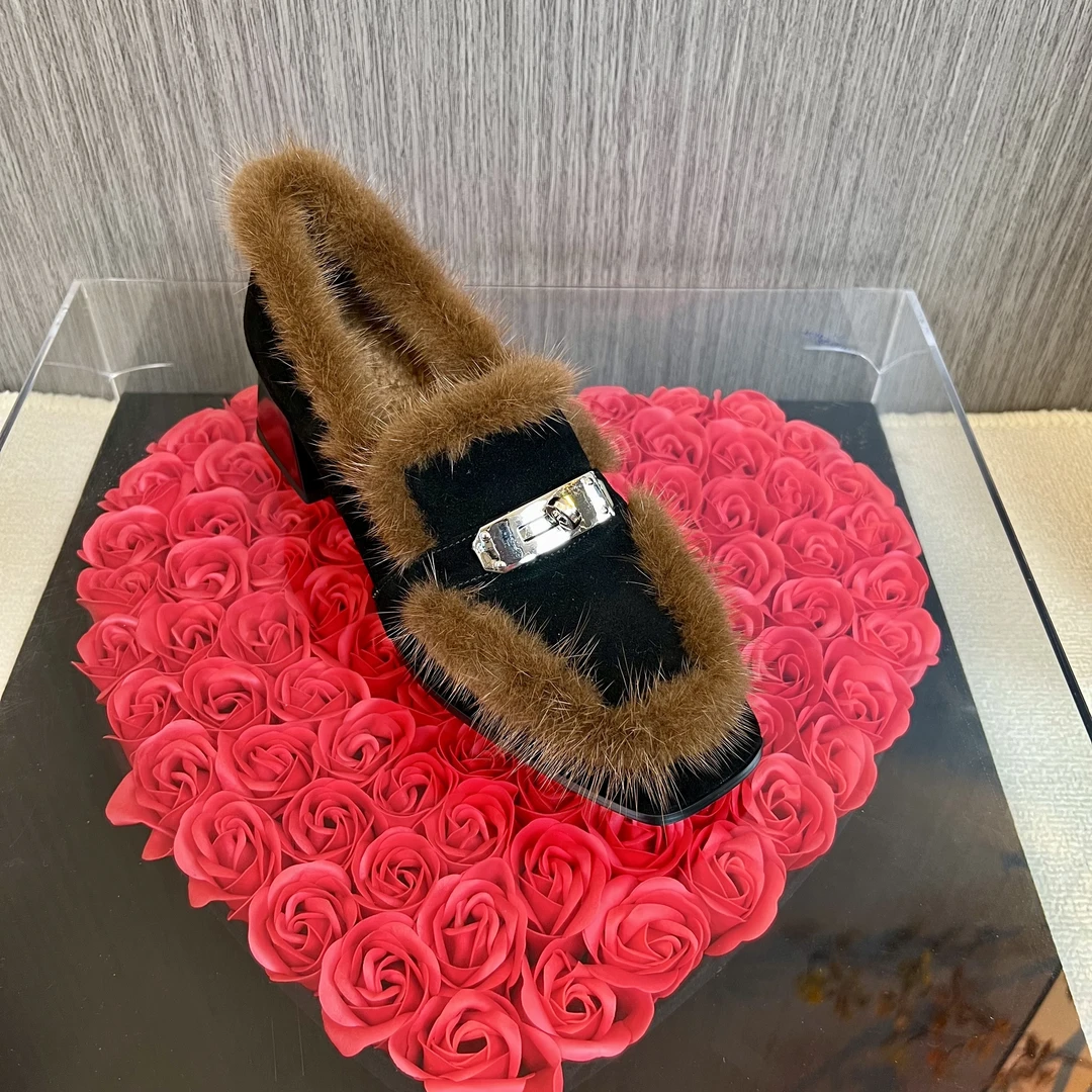 范戈希4CM百搭女士软底加绒保暖秋冬冬季毛拖妈妈鞋厚底买1赠3