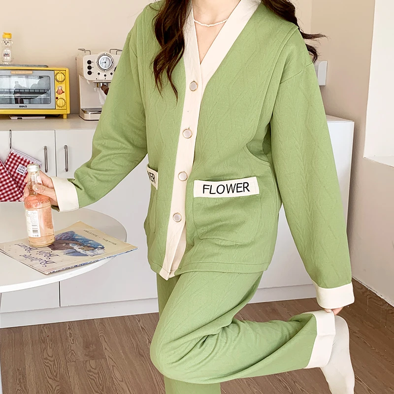 【10-12月份 空气棉加厚】果绿月子服春秋冬季保暖产后孕妇睡衣哺乳