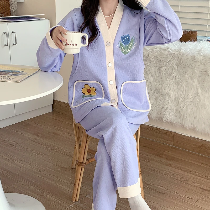 空气棉月子服秋冬款保暖产妇哺乳孕妇睡衣春秋款喂奶家居服孕晚期