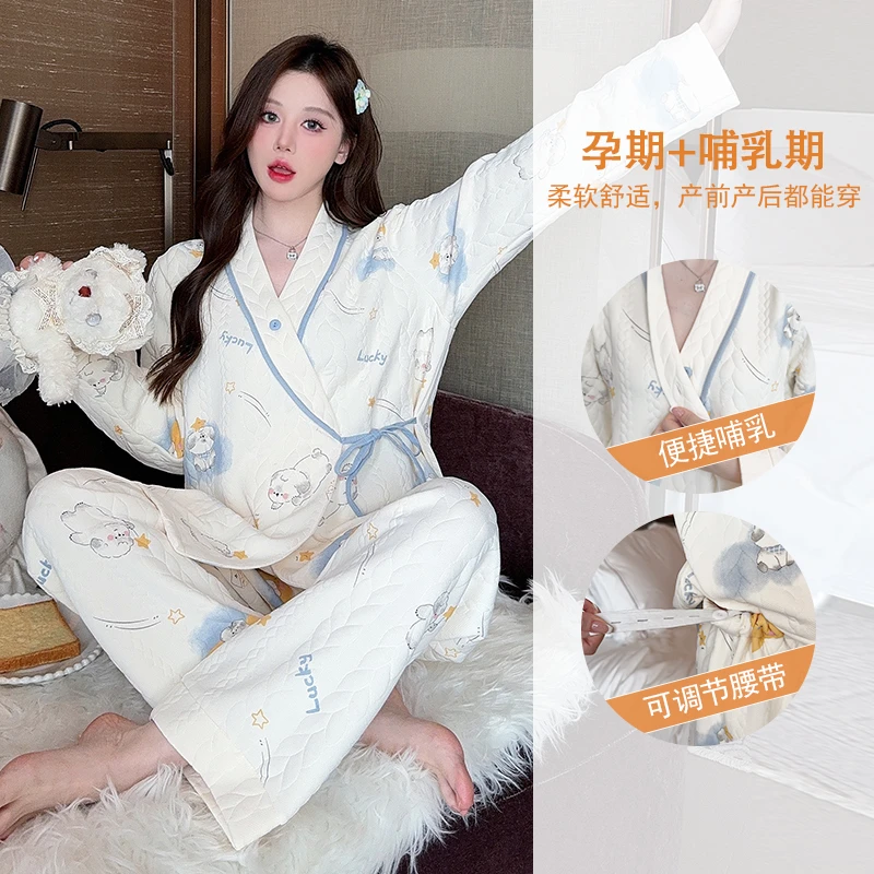 月子服新中式冬季空气棉11-12月份产后加厚外穿哺乳孕妇睡衣秋冬