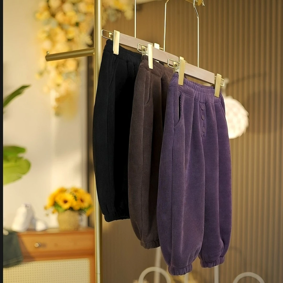 儿童加绒雪尼尔裤子冬季一体绒女童外穿加厚棉裤男童保暖宝宝长裤