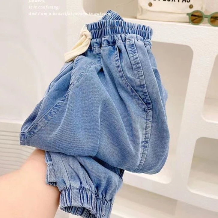 儿童夏款薄款牛仔裤2025新款男女童束脚防蚊裤宝宝清凉休闲裤宝宝