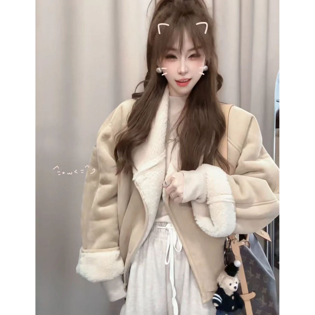 韩版复古毛皮毛一体休闲外套夹克女2024秋冬新款潮