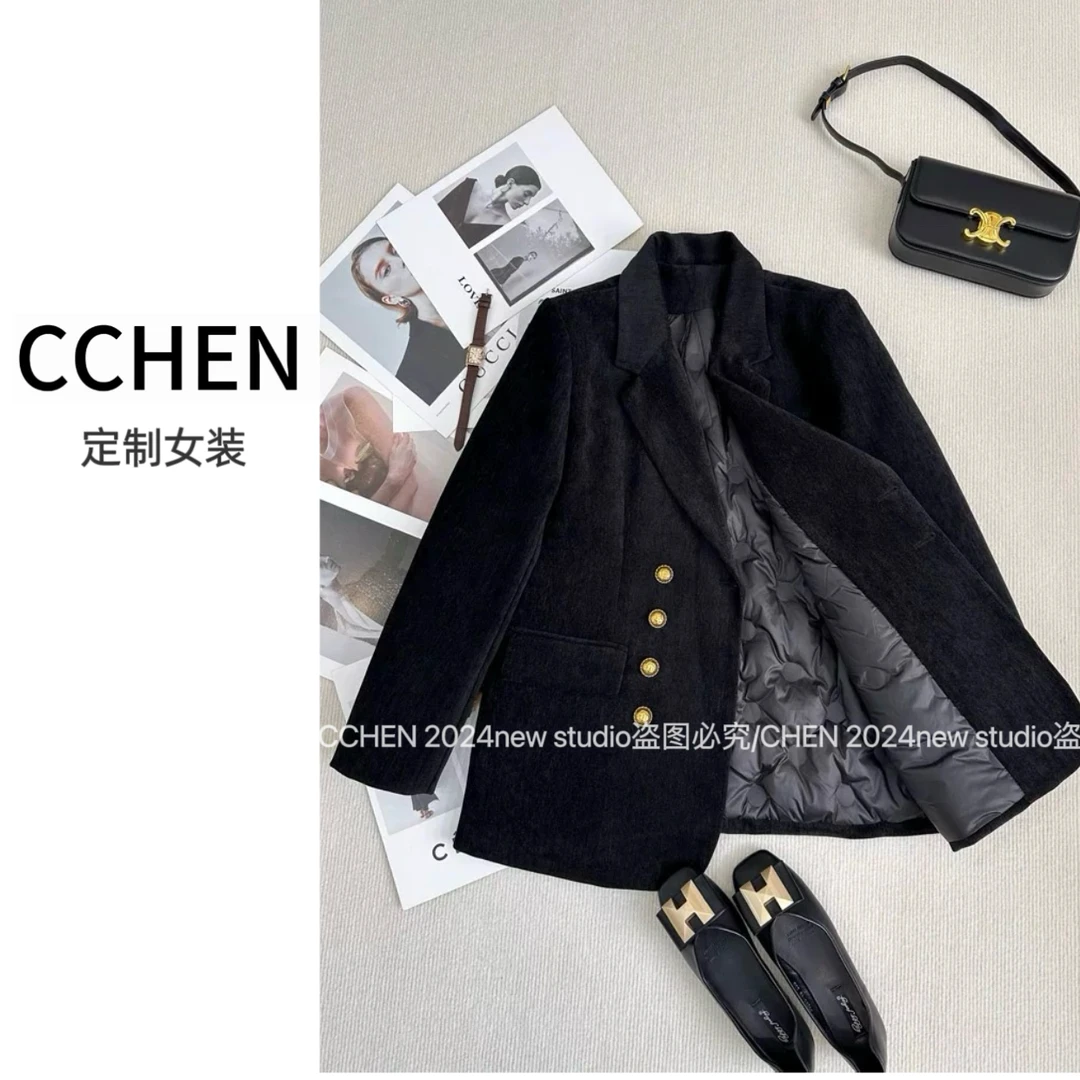 CCHEN 2024年秋冬西装高级感韩版时尚气质宽松休闲双排扣西服