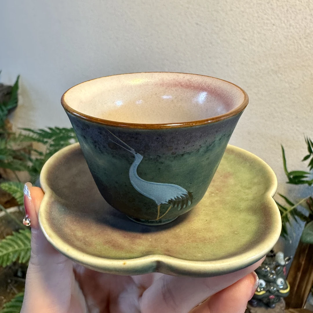 复古瑞鹤呈祥家用陶茶盏主人杯
