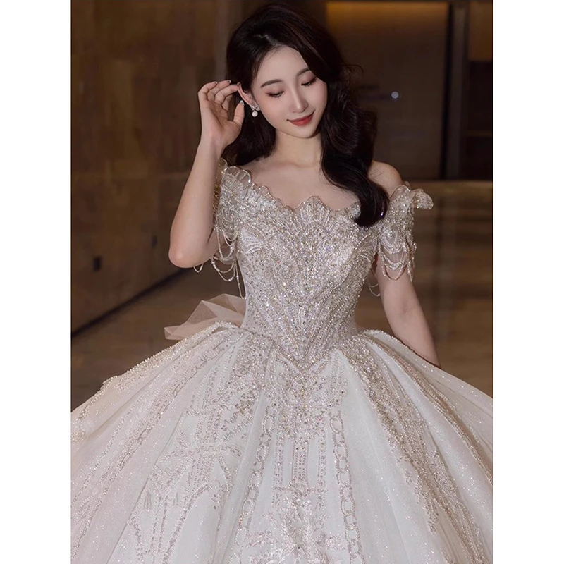 婚纱礼服2024新款新娘结婚主纱大码轻纱婚纱小个子白色复古大拖尾