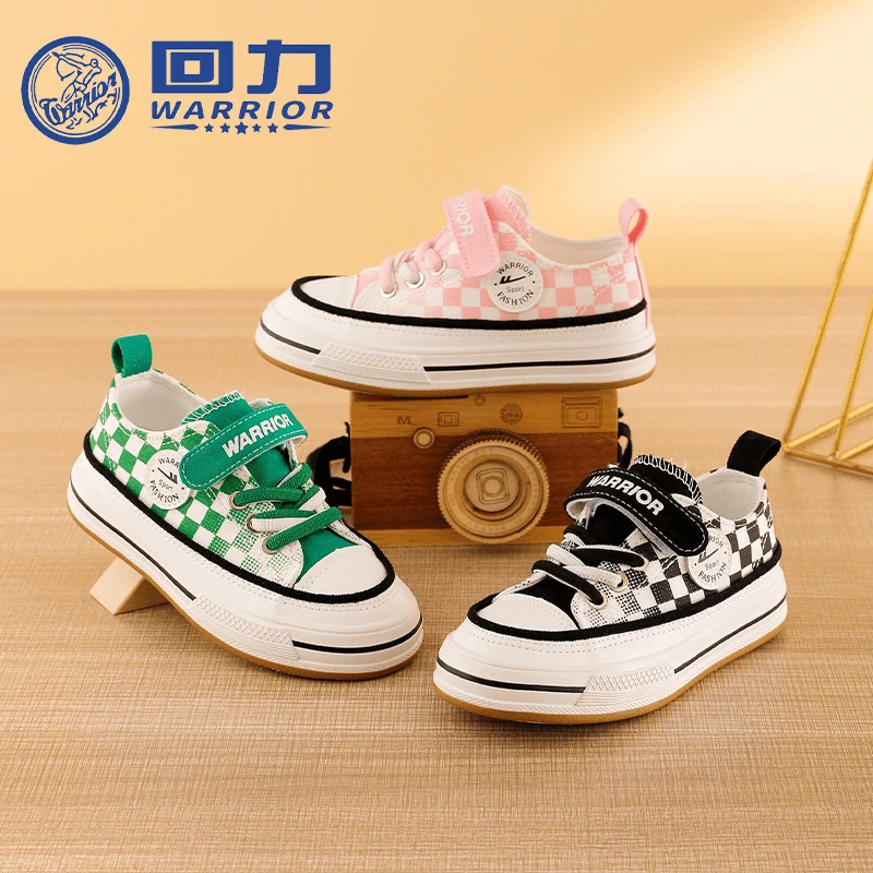 Warrior/回力儿童帆布鞋2025春季新款男女童格子百搭小白鞋潮1092