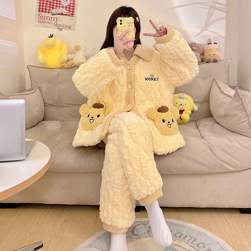 bejirog/北极绒少女加厚三层夹棉毛绒家居服冬季新品珊瑚绒睡衣
