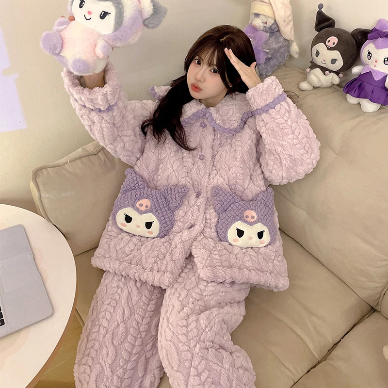 bejirog/北极绒加绒加厚少女冬季珊瑚绒三层夹棉甜美可爱睡衣套装