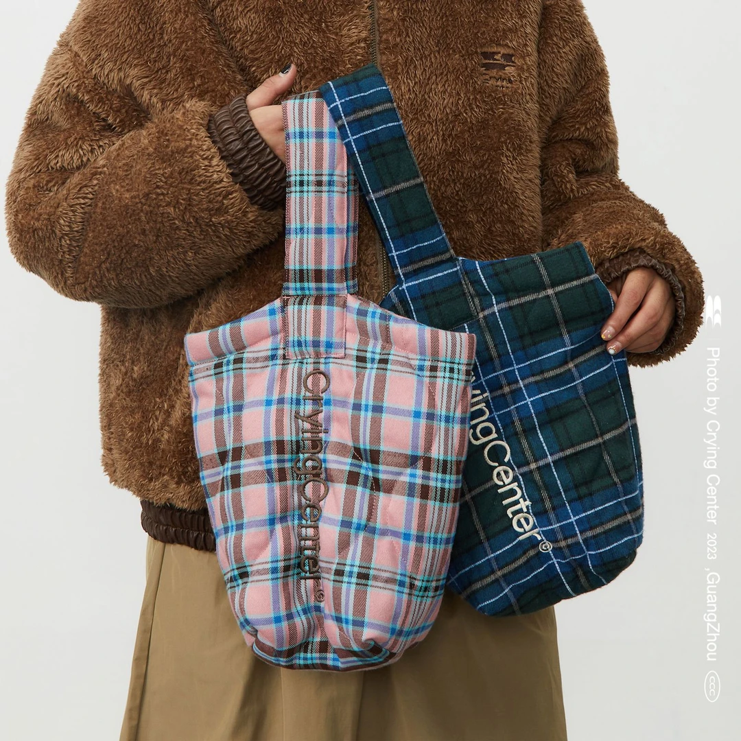 Crying center/哭喊中心mini格纹云朵裥棉两用手提腋下包复古百搭