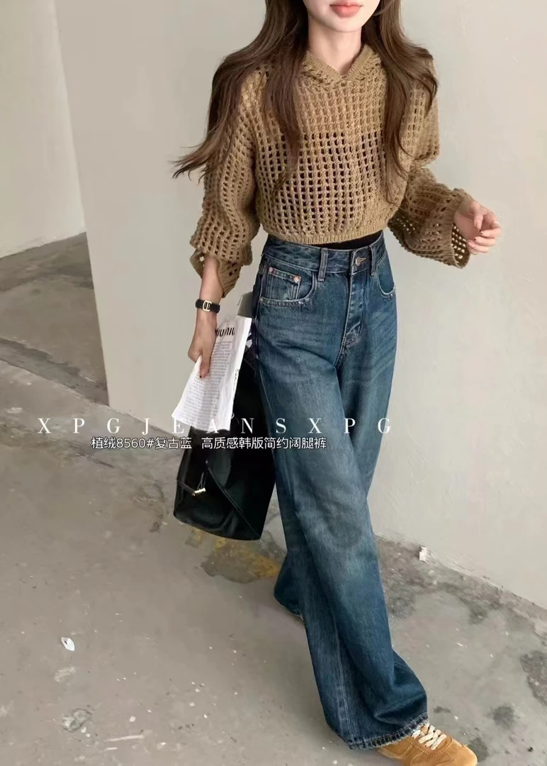 珍姐家PG口袋挑破植绒直筒裤8560货号