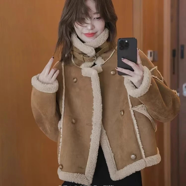 高级感美拉德仿麂皮绒皮毛一体短款外套女冬季新款加厚保暖上衣女