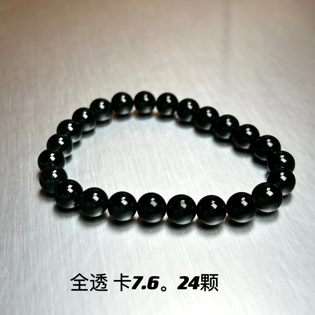 翠莹翡翠 缅甸墨翠A货 女士手串 上手大方精美秀气 全透