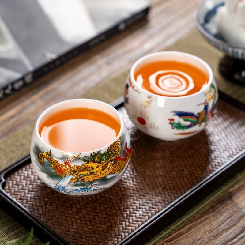 龙腾四海大号高档羊脂玉瓷家用主人杯描金品茗杯个人专用陶瓷茶杯