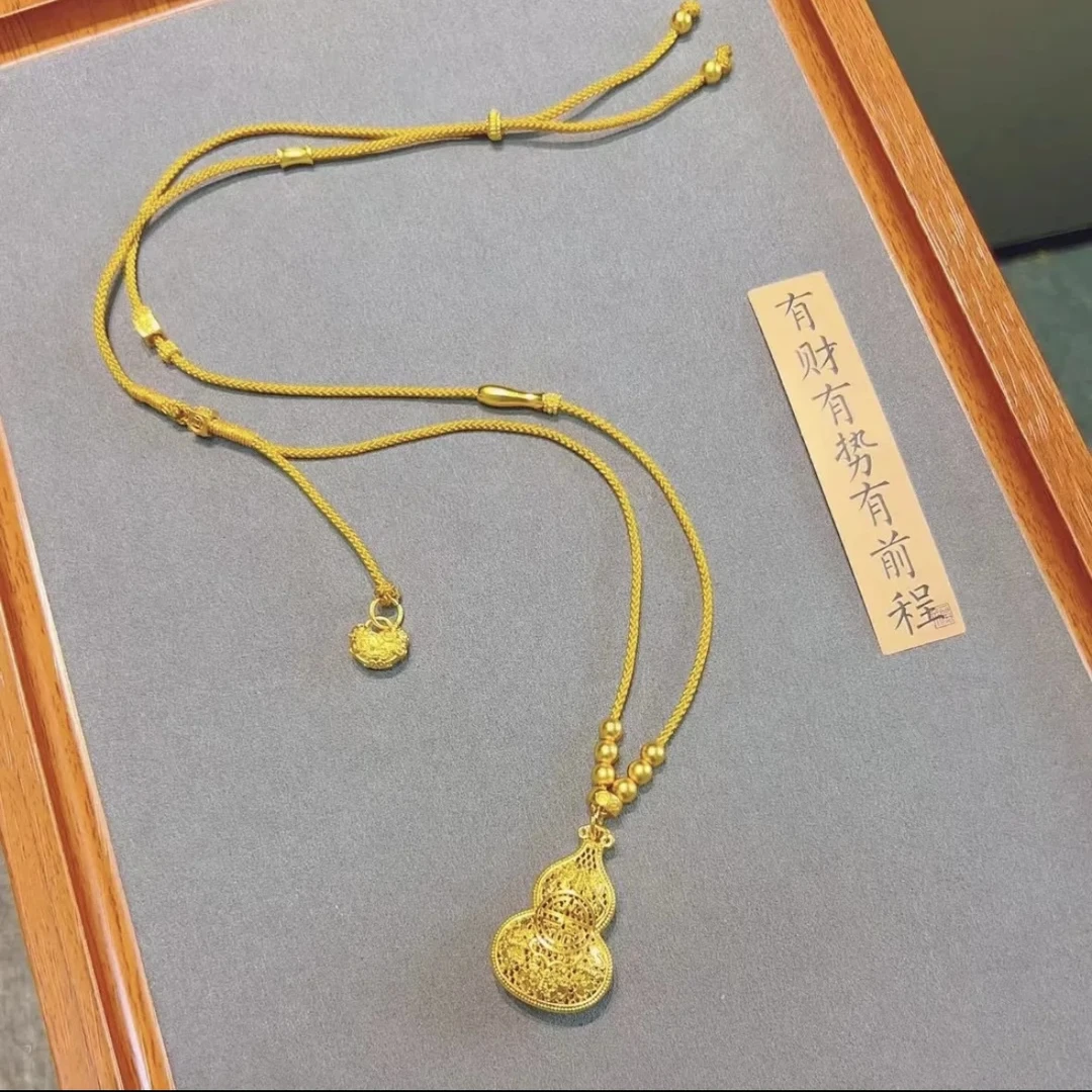 铜合金吊坠 新中式国潮风古法鎏金【福在眼前】葫芦毛衣链项链