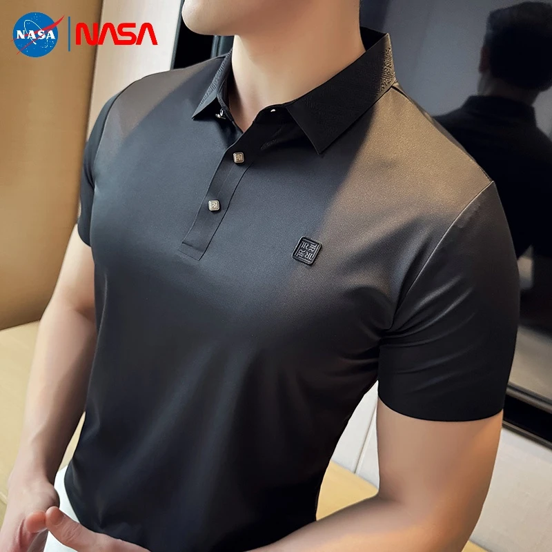 短袖提花弹力冰丝商务休闲薄款宽松纯色男士POLO活力春夏潮