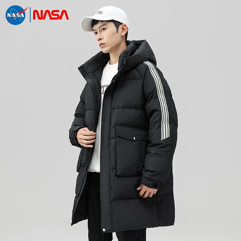 冬季男士羽绒服长款潮牌连帽保暖外套厚款白鸭绒蓬松度高