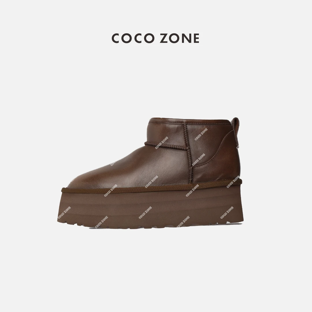COCO ZONE 刘一一 复古厚底雪地靴皮面加绒加厚保暖女靴23C30677
