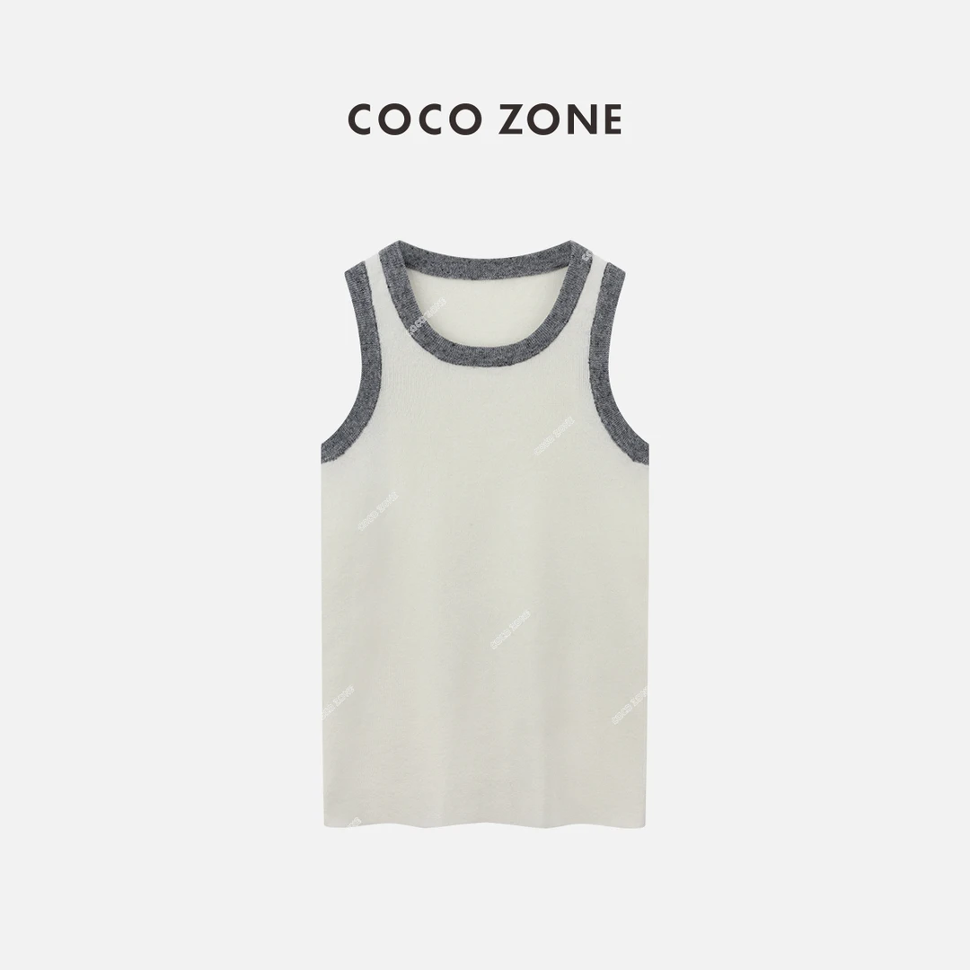 COCO ZONE 刘一一圆领针织吊带背心坑条无袖毛衣CC2A0260