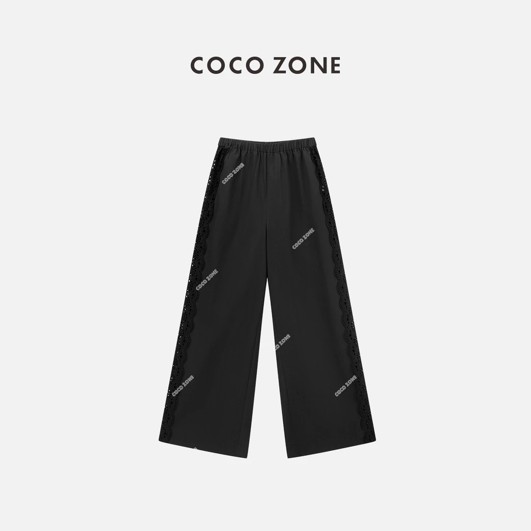 COCO ZONE 刘一一设计感蕾丝拼接100棉镂空显瘦休闲裤CC2B0759