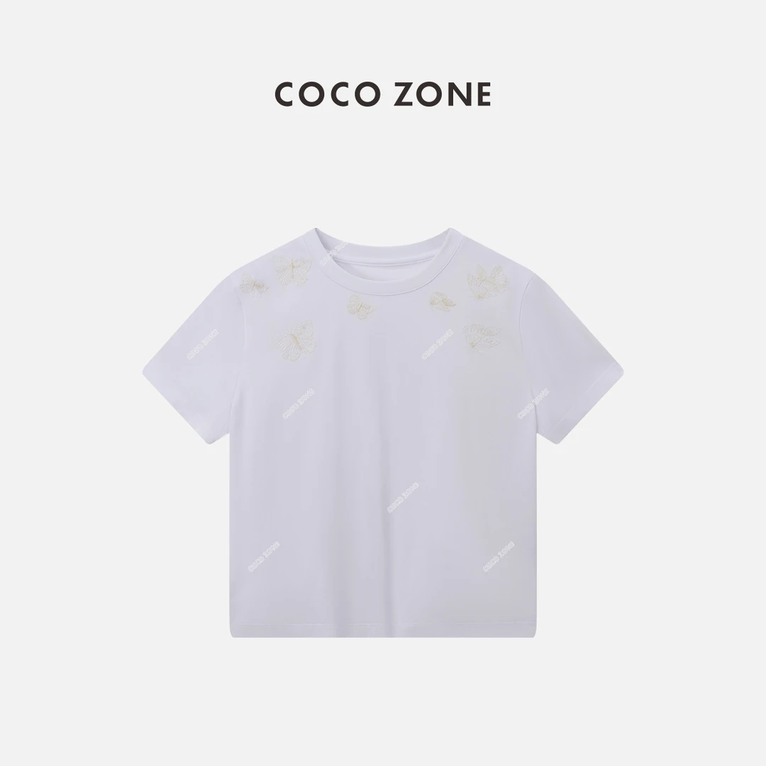 COCO ZONE 刘一一春夏百搭纯色短袖T恤短款圆领上衣CC1A0484