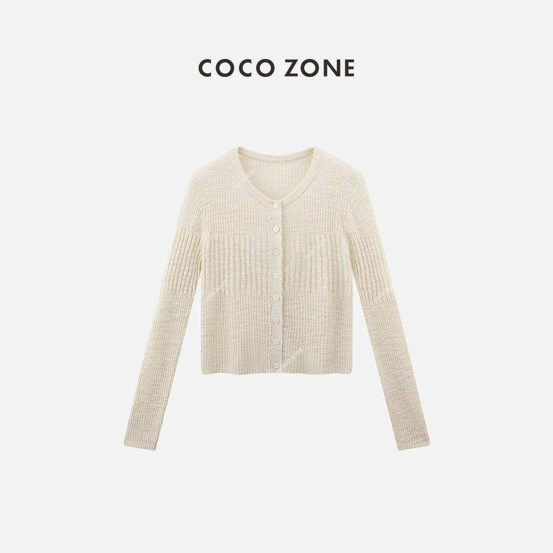 COCO ZONE 刘一一“轻柔”新款女装单排扣针织衫长袖上衣CC1A0437