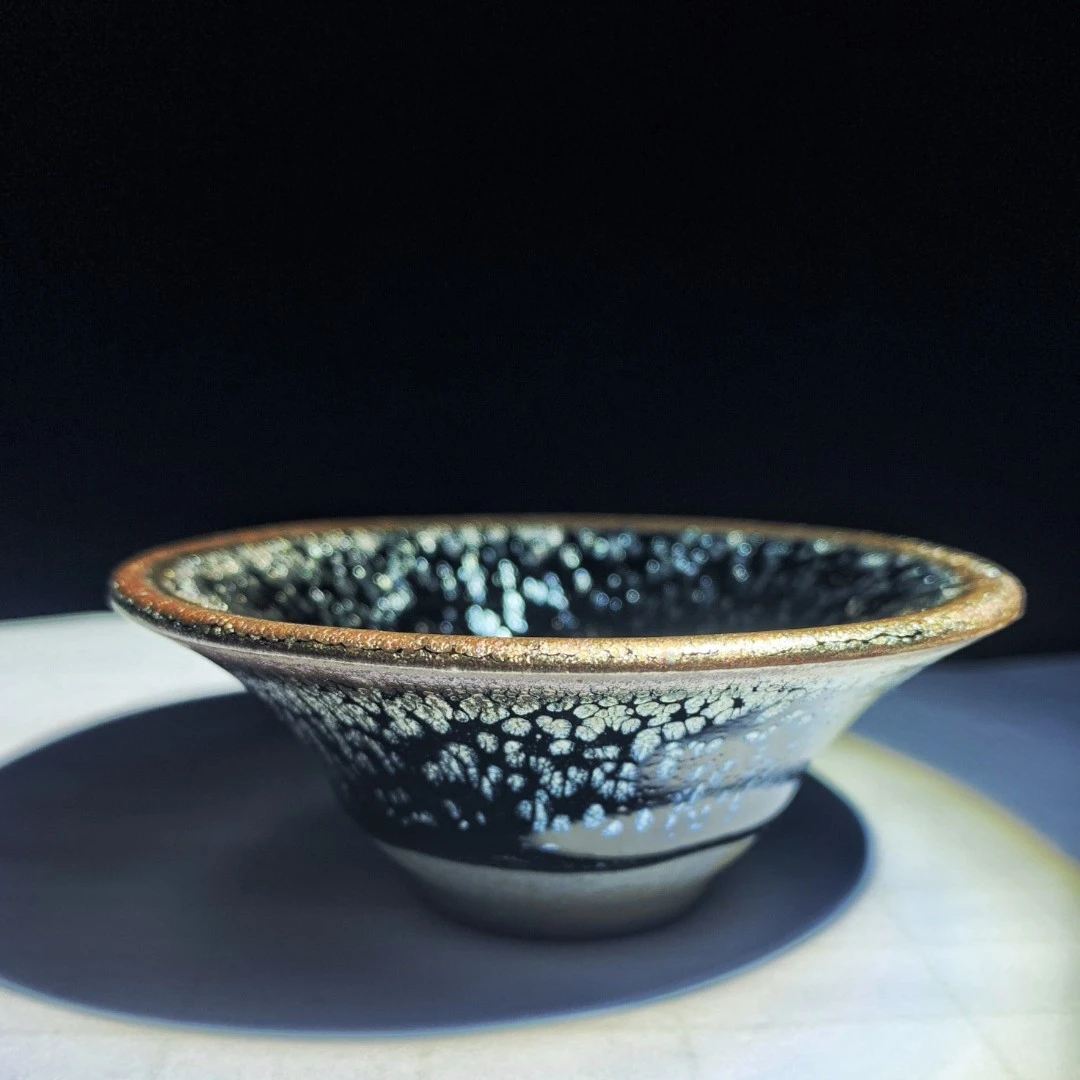 银河建盏关注礼 9口径黑底银滴茶漏 明星同款