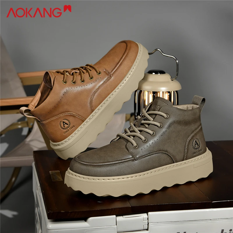 奥康男鞋秋冬爆款高帮休闲鞋2025新款男士加绒保暖马丁靴男工装鞋