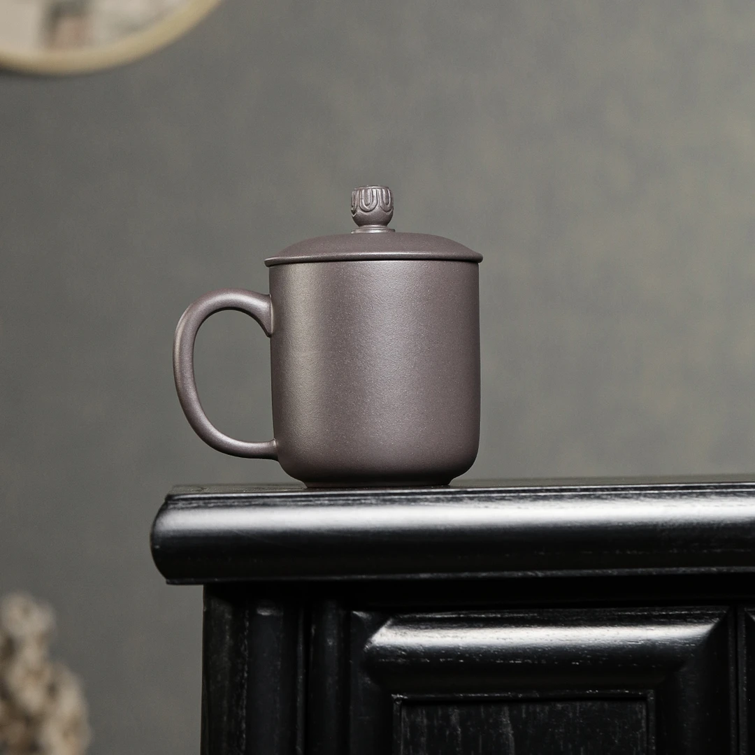 青灰泥紫砂莲子钮素杯