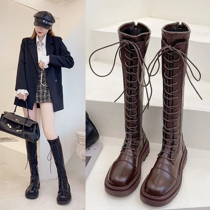 百搭靴网红靴黑色长靴秋冬长筒胖mm大筒围高筒靴子大码女靴小个子