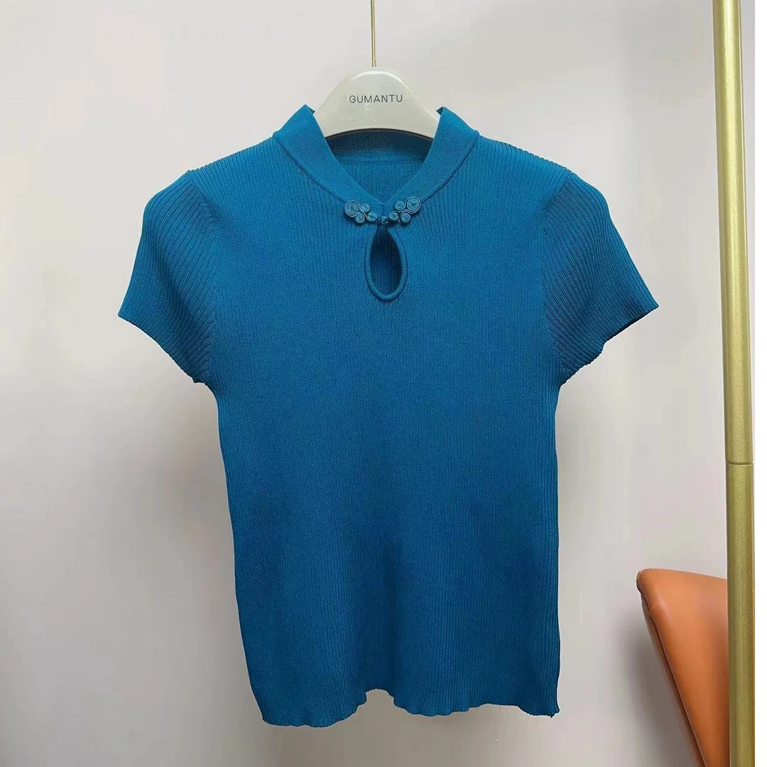 国风水滴领修身显瘦针织衫102-1