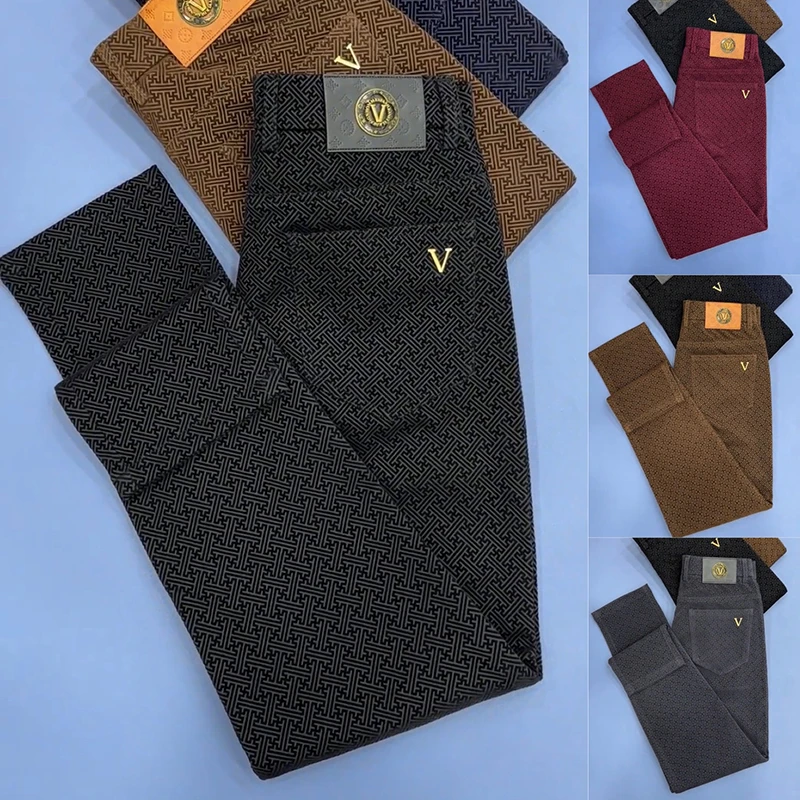 高档提花休闲裤男士秋冬新款欧货商务修身西装裤气质百搭小直脚裤