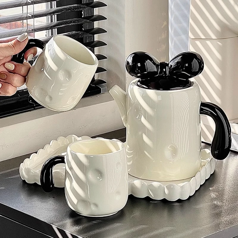 奶油风冷水壶水杯套装家用客厅陶瓷茶壶茶杯高颜值茶具待客水具