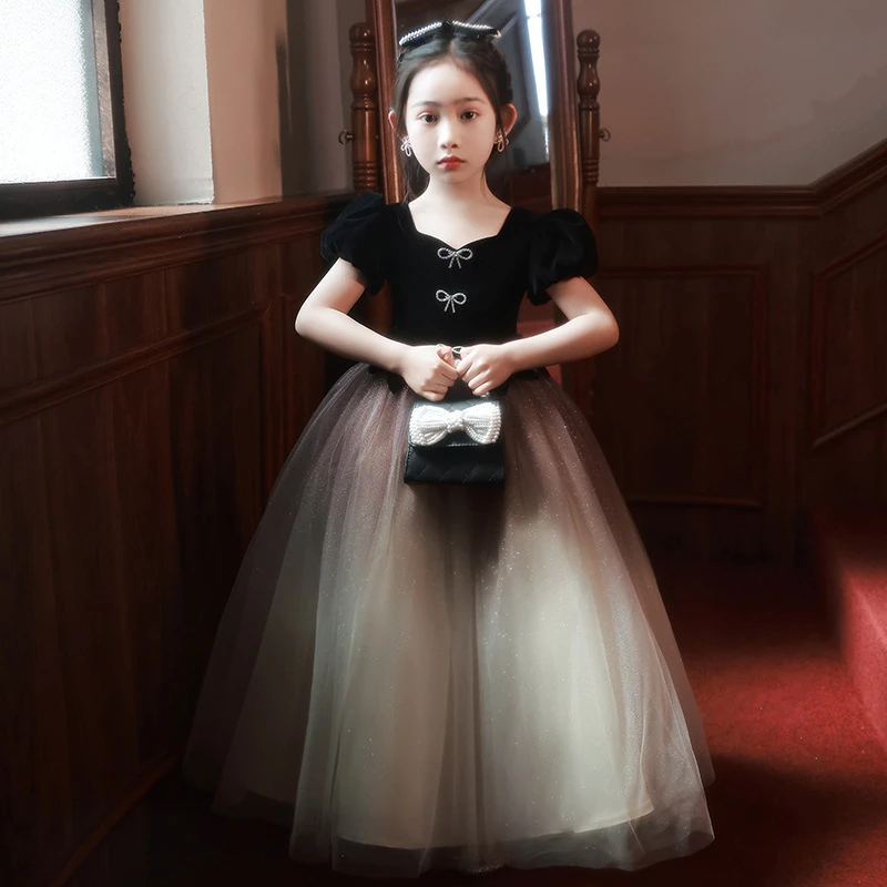 女童礼服公主裙2023新款赫本风花童主持人儿童钢琴演奏演出服春季