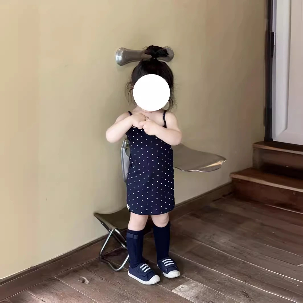 小粉象 ·夏季新款爱心印花中长裙无袖弹力女童吊带裙包臀连衣裙