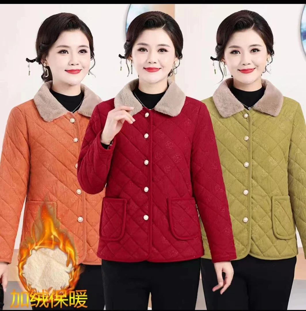 冬季新款妈妈装棉衣保暖短款外套女棉袄休闲加绒加厚中老年棉服