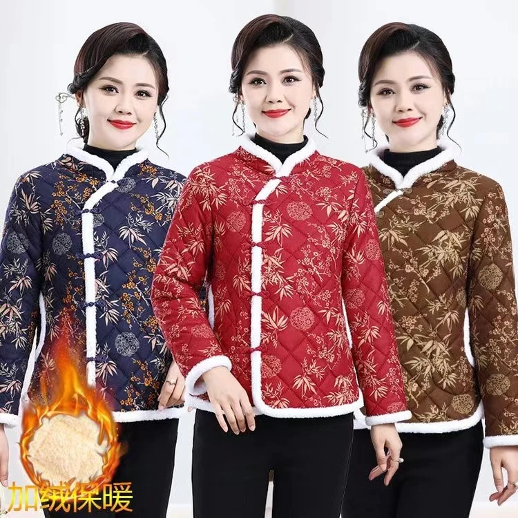 2024冬季新款国风盘扣东北大花棉衣休闲保暖妈妈装