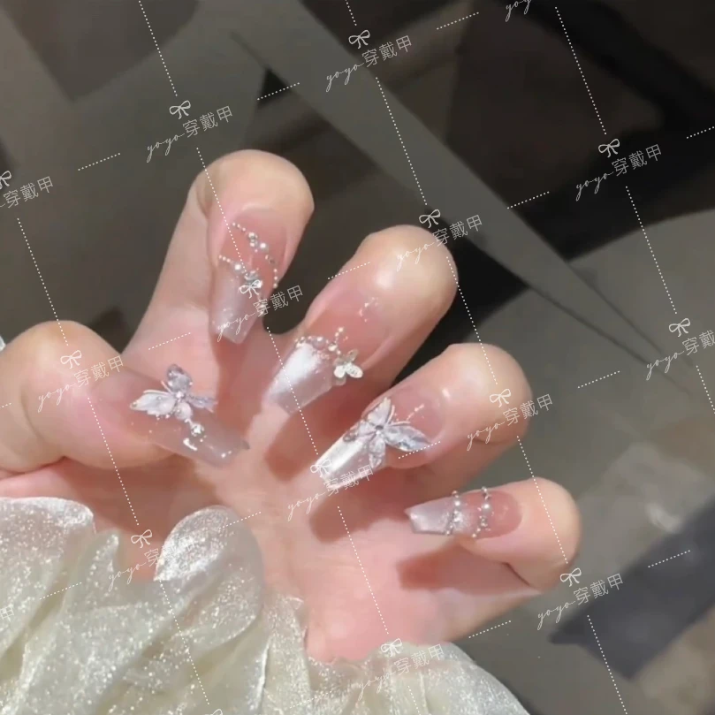 (镜月蝶)穿戴甲纯手工夏日猫眼t
