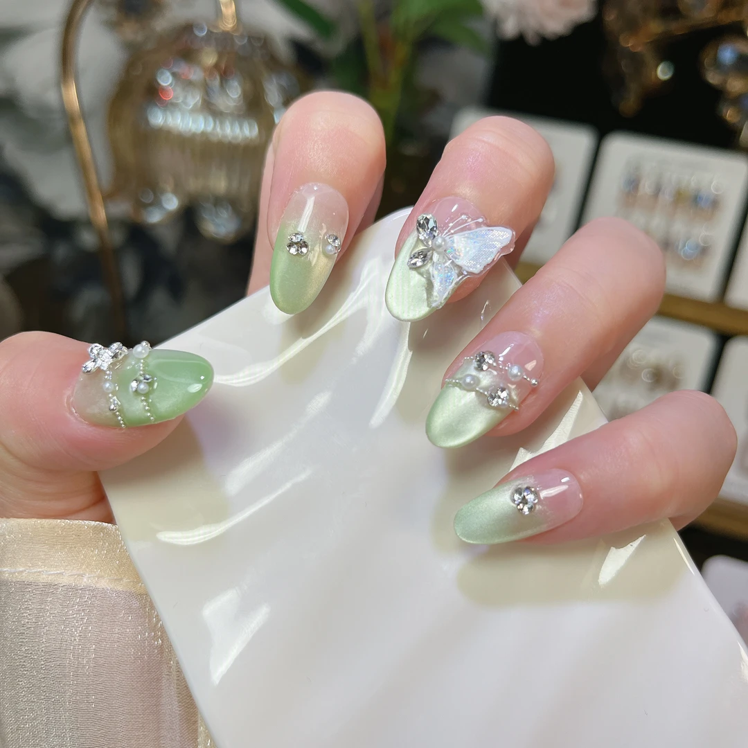 （薄雾冰花）穿戴甲纯手工可反复穿戴