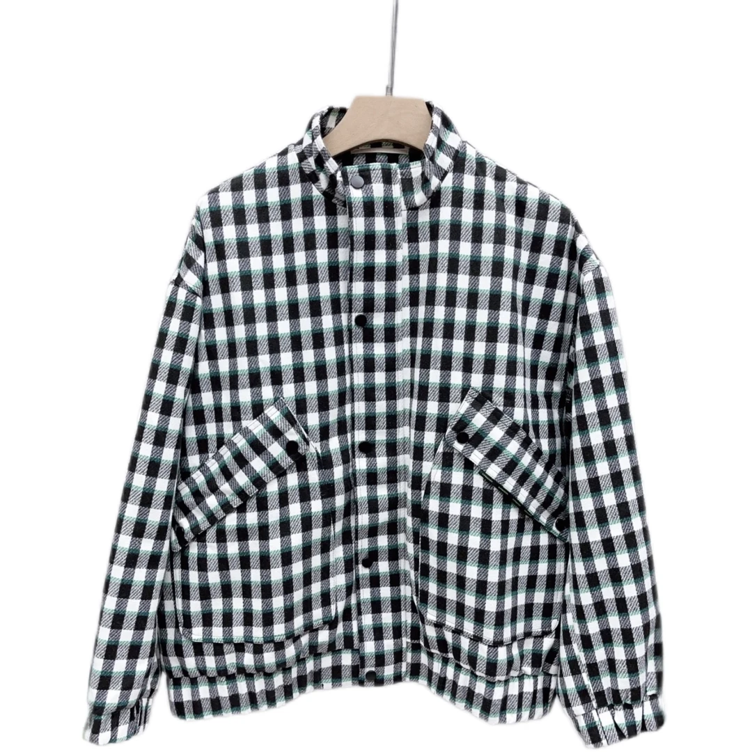 情侣款 毛呢外套 日系 简约 小众 格子夹克 春秋 立领外套