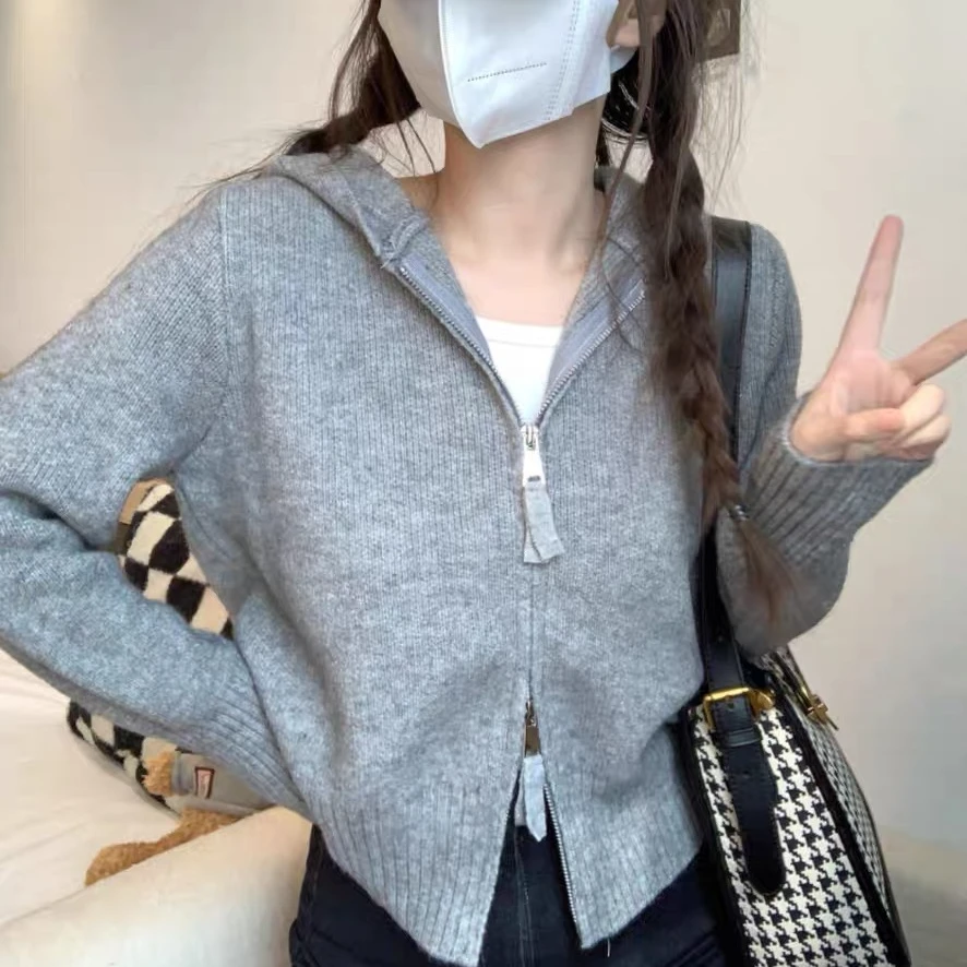 小个子慵懒薄款连帽打底衫女秋冬新款内搭上衣短款毛衣外套女显瘦