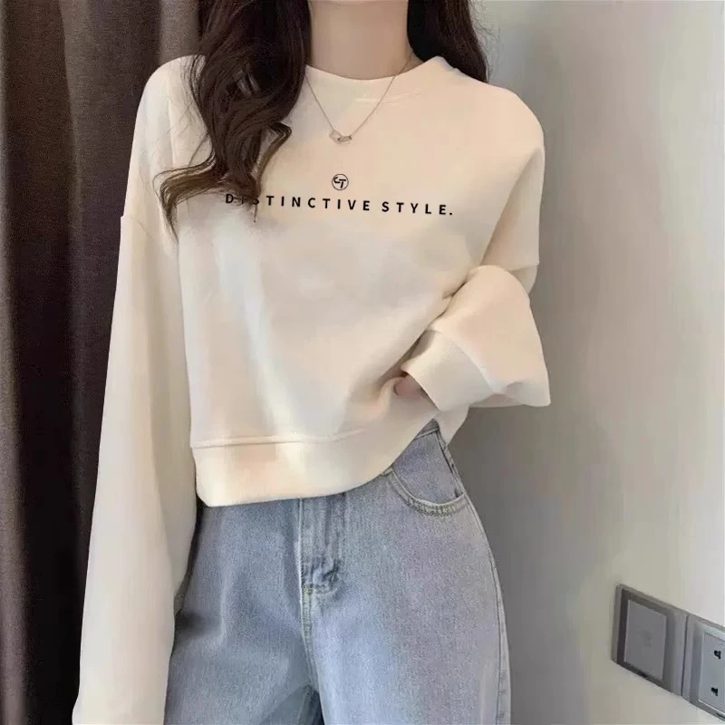 2023年新款小个子加绒高腰短款卫衣女春秋薄款加厚笑脸上衣