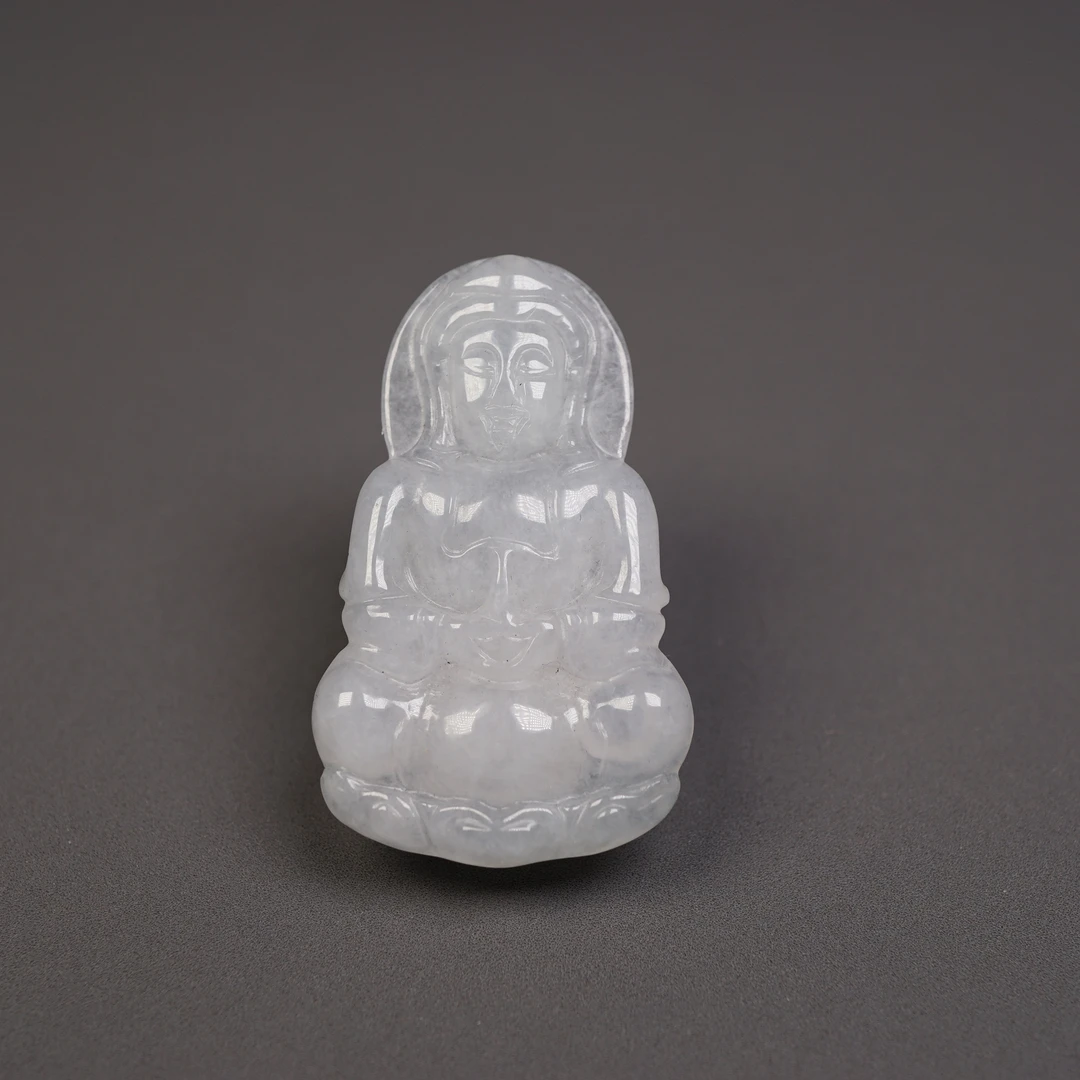 老库存 几十年 天然A货冰种老翡翠 观音挂件B2691