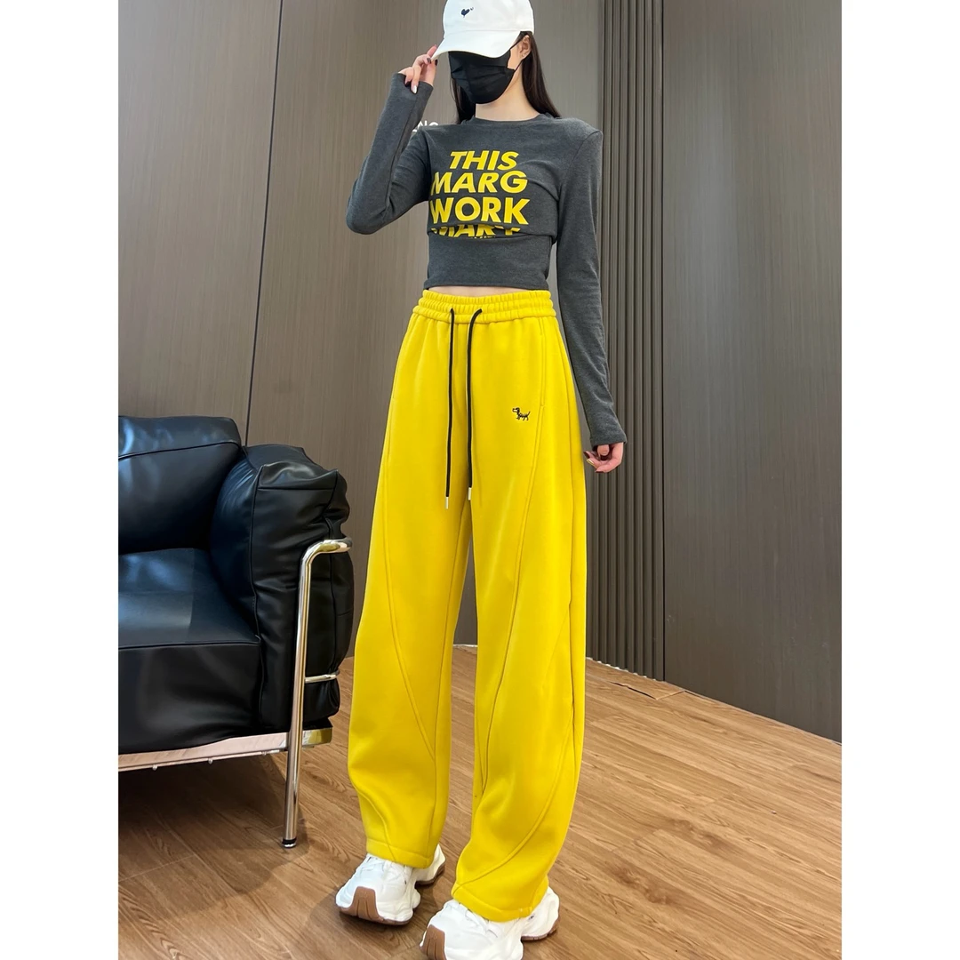 橙子·高定糖果色加绒加厚刺绣小狗休闲香蕉裤（加厚奥利绒）