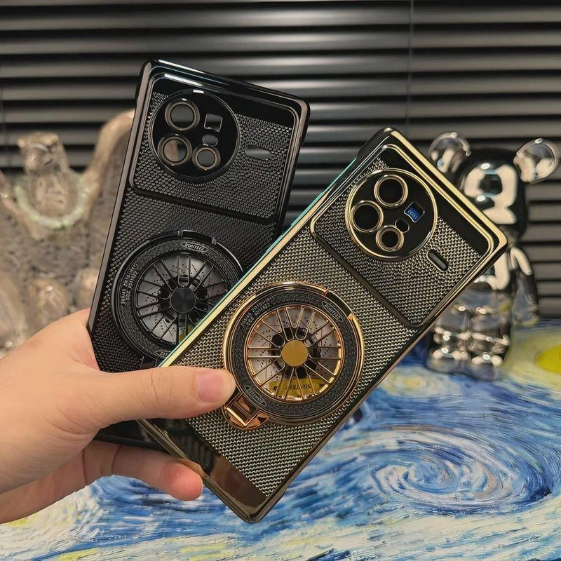 适用解压陀螺支架vivoX80 Pro电镀网格散热壳自带镜头膜防摔透气